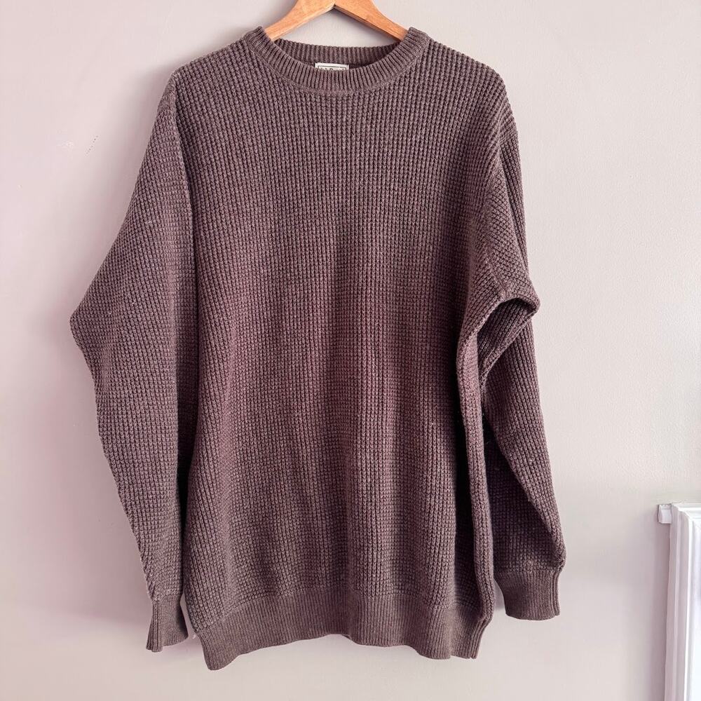 LL Bean Men's Brown Waffle Knit Wool Blend Chunky Sweater Extra Large XL Tall - Picture 4 of 4